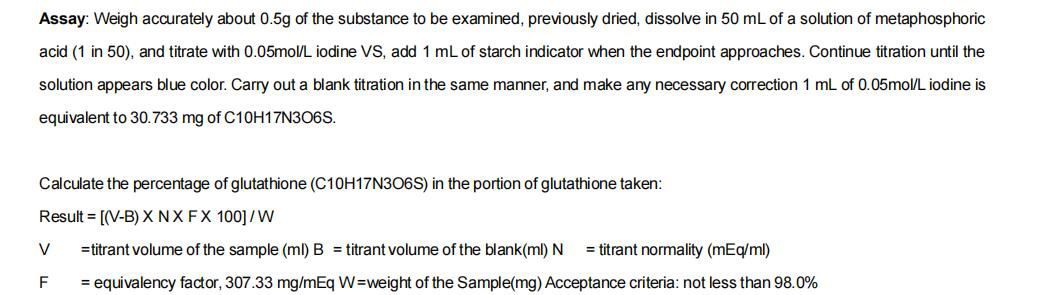 Reduced l-glutathione test method